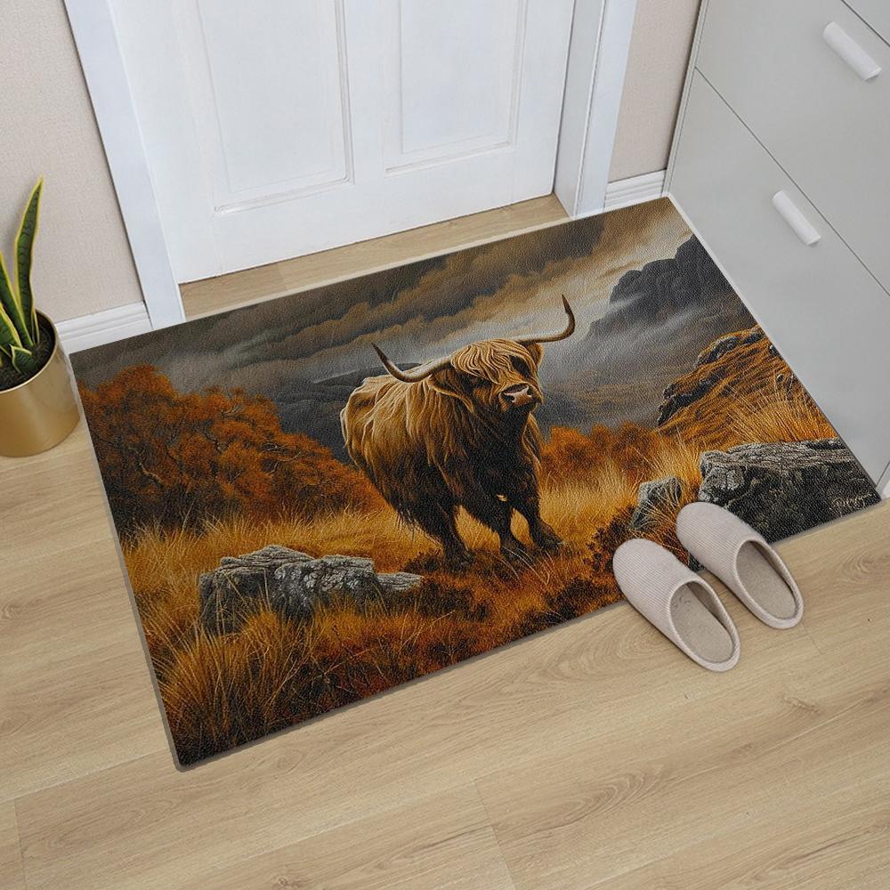 Alfombra de Cocina con Estampado de Vaca de las Tierras Altas para Sala de Estar, Comedor, Lavadero, Suelo de Baño, Balcón, Pasillo, Felpudo Antideslizante