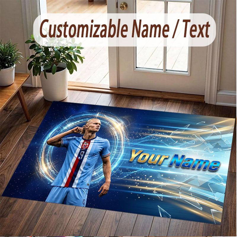 Custom Rug Erling Haaland Pattern Print Name Text Soft Non‑Slip Floor Carpet for Home Indoor Decoration