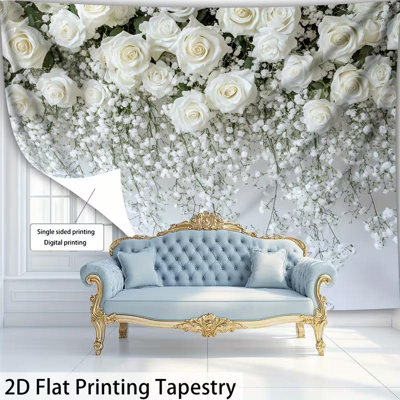 

2D Elegant White Flower Tapestry Romantic Bedroom Background Deco 47.2x31.5inch/120*80cm