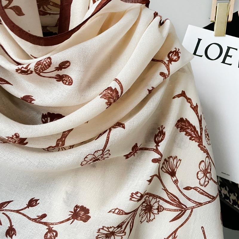 New Cotton and Linen Scarf Women's Autumn High-end Feeling Small Floral Silk Scarf Soft and Thin Shawl Headscarf