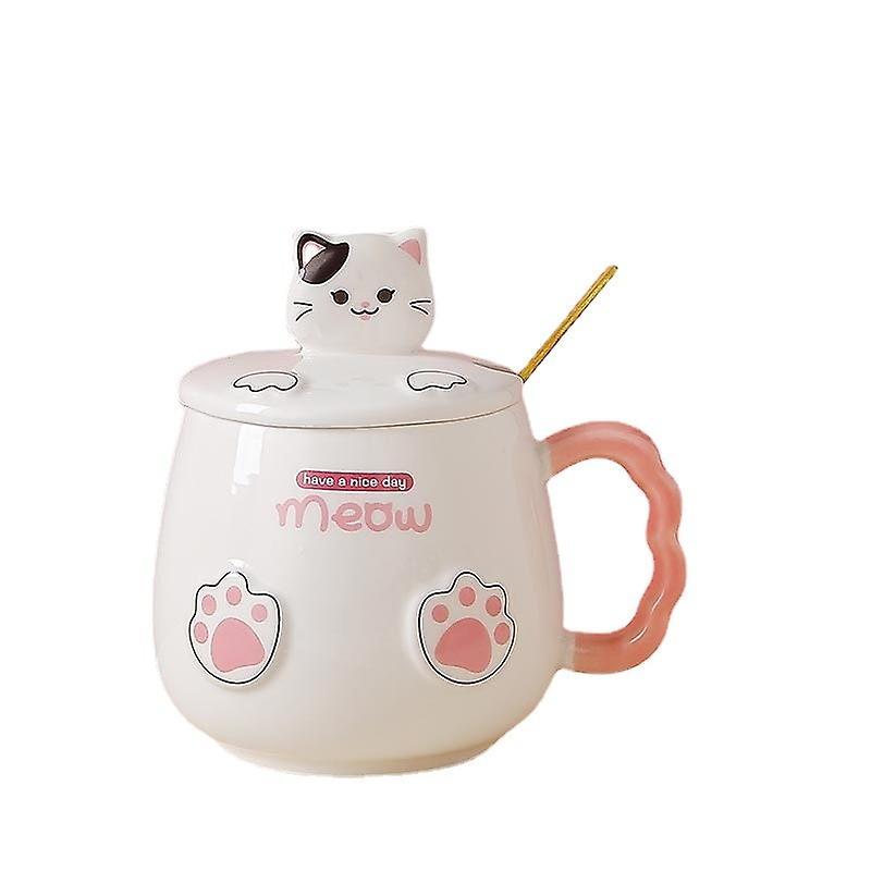 Cat Cute Porcelain Coffee Mug with Cute Cat Lid, Kawaii Spoon, Novelty Cat Thing Birthday Christmas