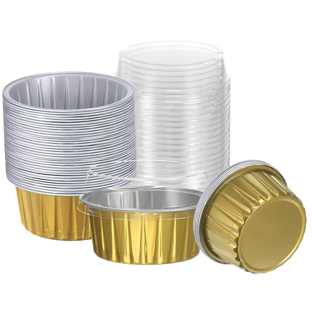 100Pcs Baking Cups with Lids Aluminum Foil Liners Mini Disposable Containers Cups Holders Cases Boxes Pans for Dessert Wedding