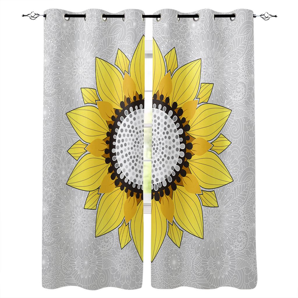 Sunflower And Mandala Teal Green Kitchen Curtains Bedroom Decor Items Curtain Panel Window Curtains for Living Room