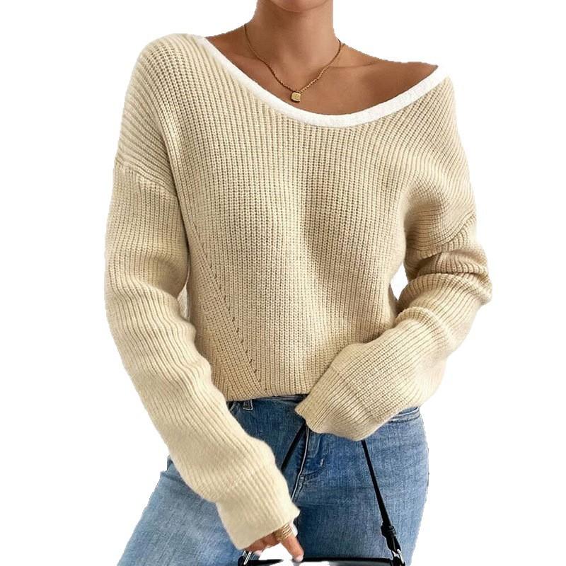 Womens Fall Winter Crewneck Sweater Bow Back Long Sleeve Knit Top Fashion Casual