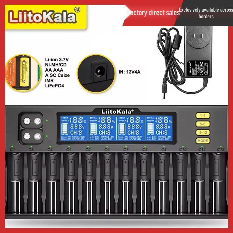LiitoKala Lii-S12 12-Slot Battery Charger for 18650/21700/9V Batteries