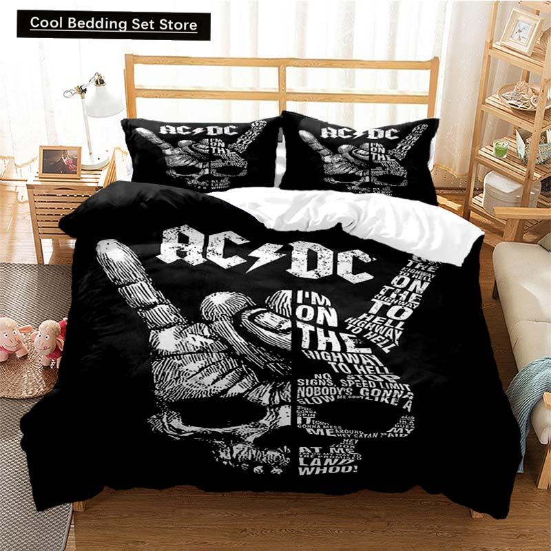 2024 Fashion AC_DC Rock Band Bedding Set Boys Girls Twin Queen Size Duvet Cover Pillowcase Bed Kids Adult Fashion Home Textiles
