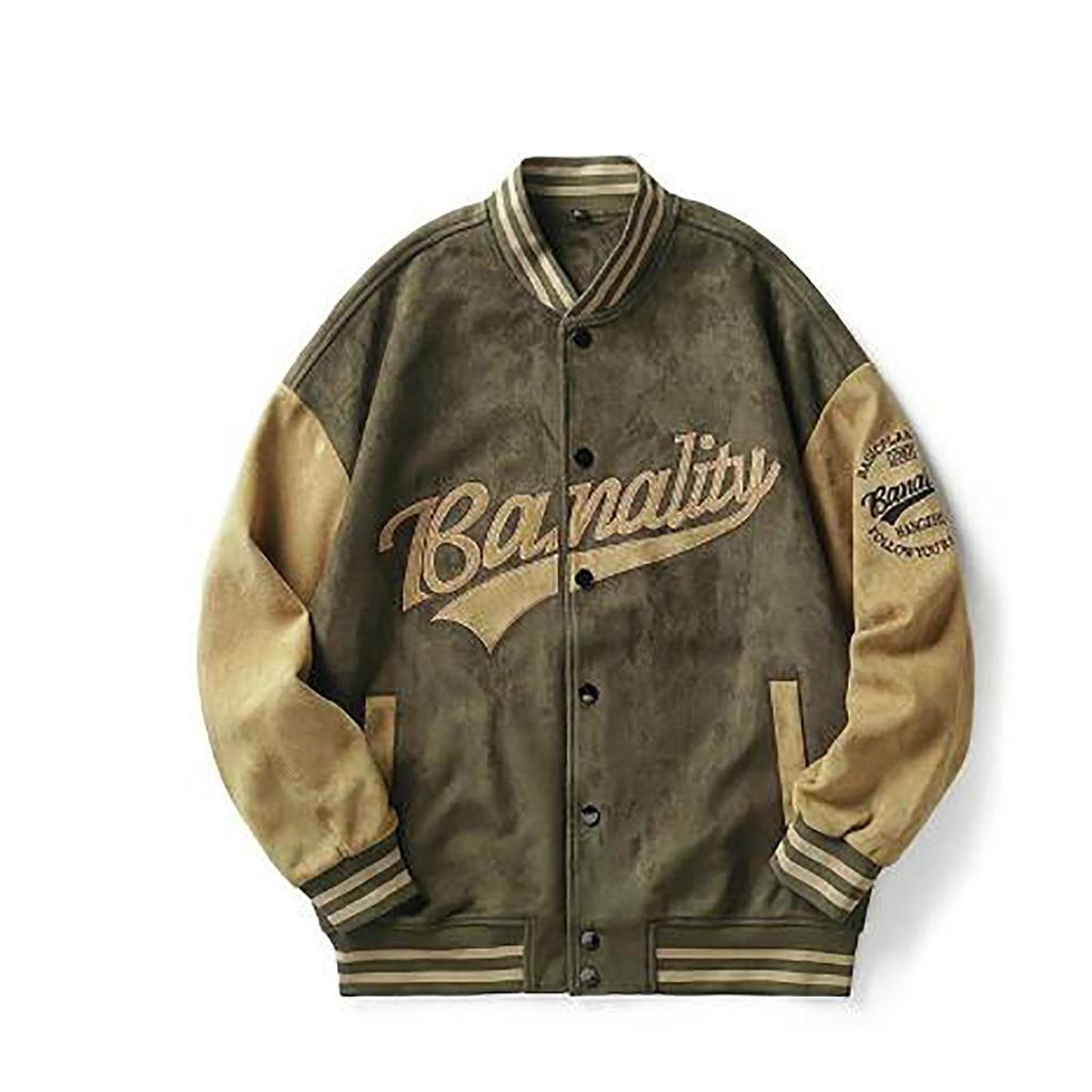 Baseballjacke für Herren, Retro-Jacke, locker geschnitten, bestickt, für Frühling und Herbst