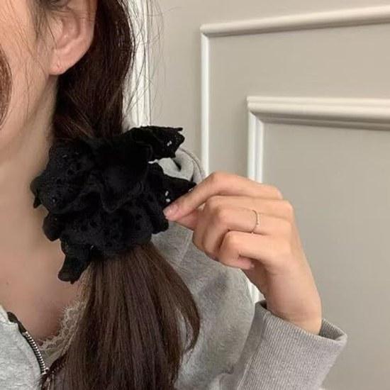 ChasCoCo Chouchou Lace Hair Tie Updo Stylish Large Ponytail Holder Accessory Attractive Multi-layer Ribbon Ring Tightening Black