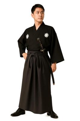 Samurai Warrior Cosplay Kimono Costume Fancy Dress Hakama Japanese Style Kimono Costume Event Disguise Party [Maatsu] (Warrior (Black))