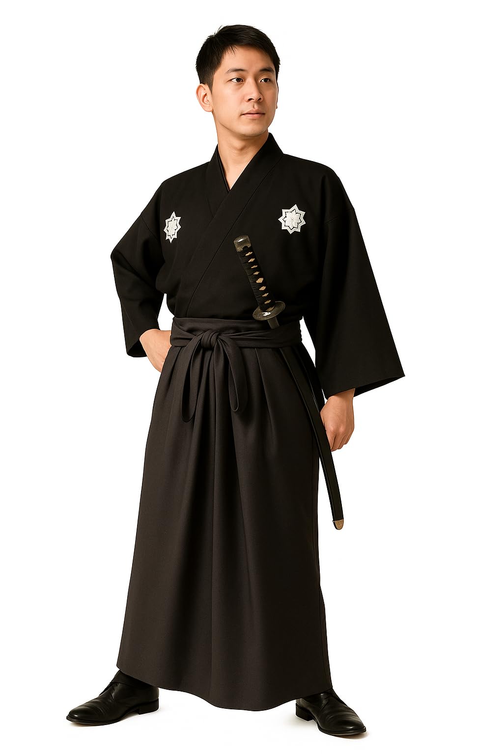 

Samurai Warrior Cosplay Kimono Costume Fancy Dress Hakama Japanese Style Kimono Costume Event Disguise Party [Maatsu] (Warrior (Black))