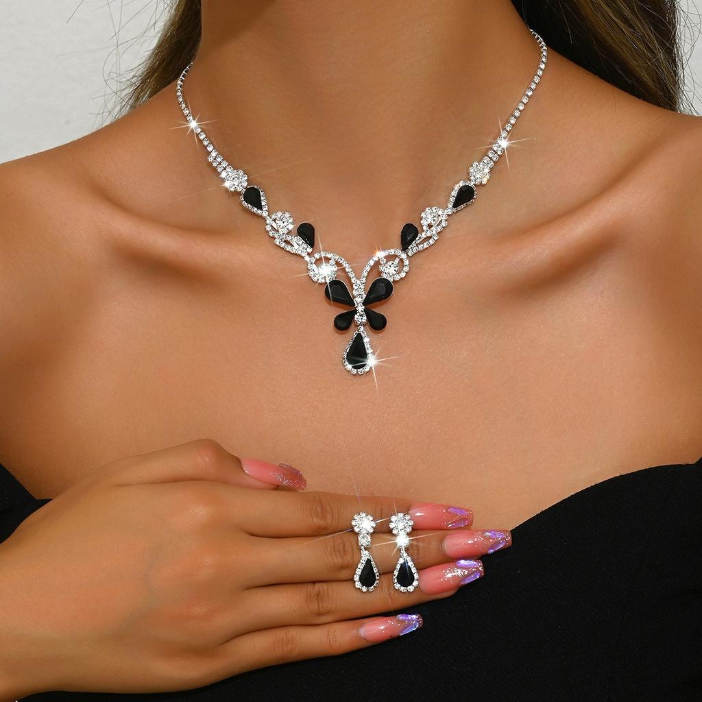 Bride Jewelry Set Adjustable Teardrop Pendant Necklace Drop Earrings Sparkling Butterfly Pendant Necklace For Galas Parties