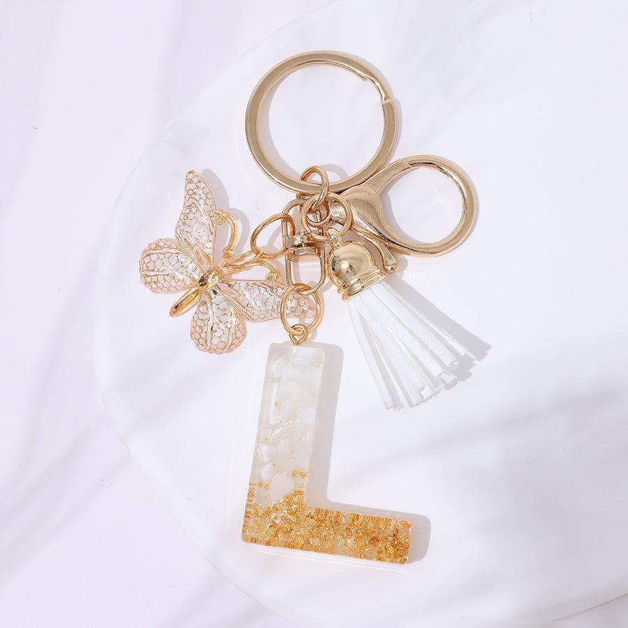 Chic White Tassel Letter Keychain with Resin Epoxy Pendant - Stylish Ornament for Bags