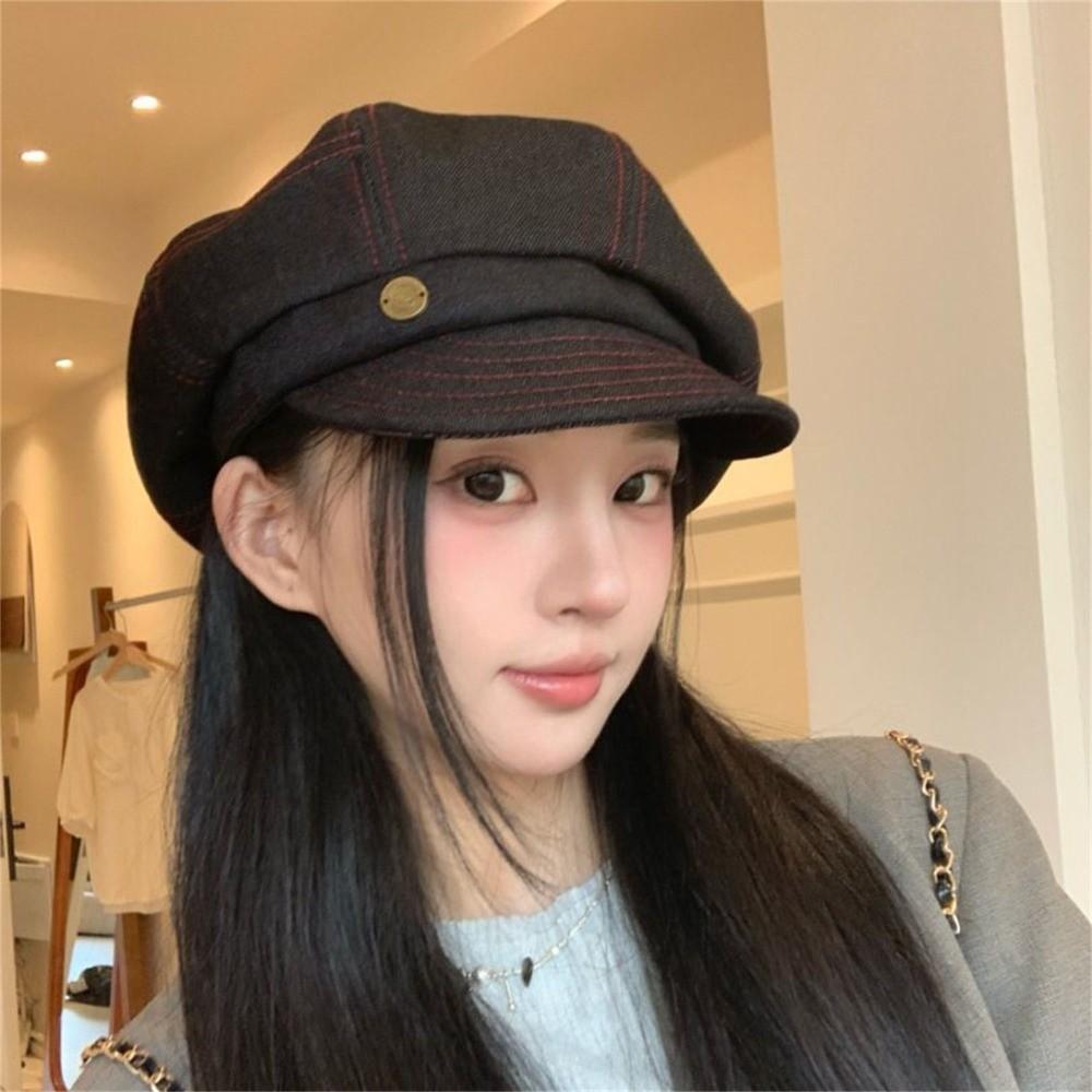 Korean Denim Beret Versatile Painter Hat Trendy Octagonal Hats  Streetwear
