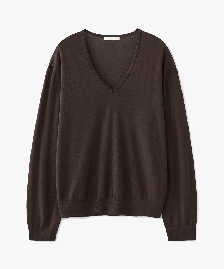 SUARE WOMEN 100% Fine Wool V-Neck Knit Brown