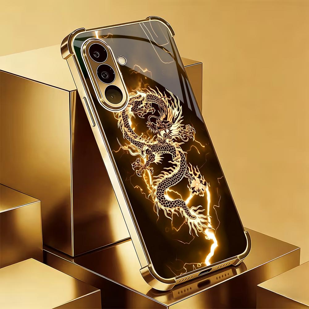 Dragon design electroplated glass phone case suitable for Samsung Galaxy S26 S25 S24 S23 S22 S20 FE/Ultra/Plus anti drop