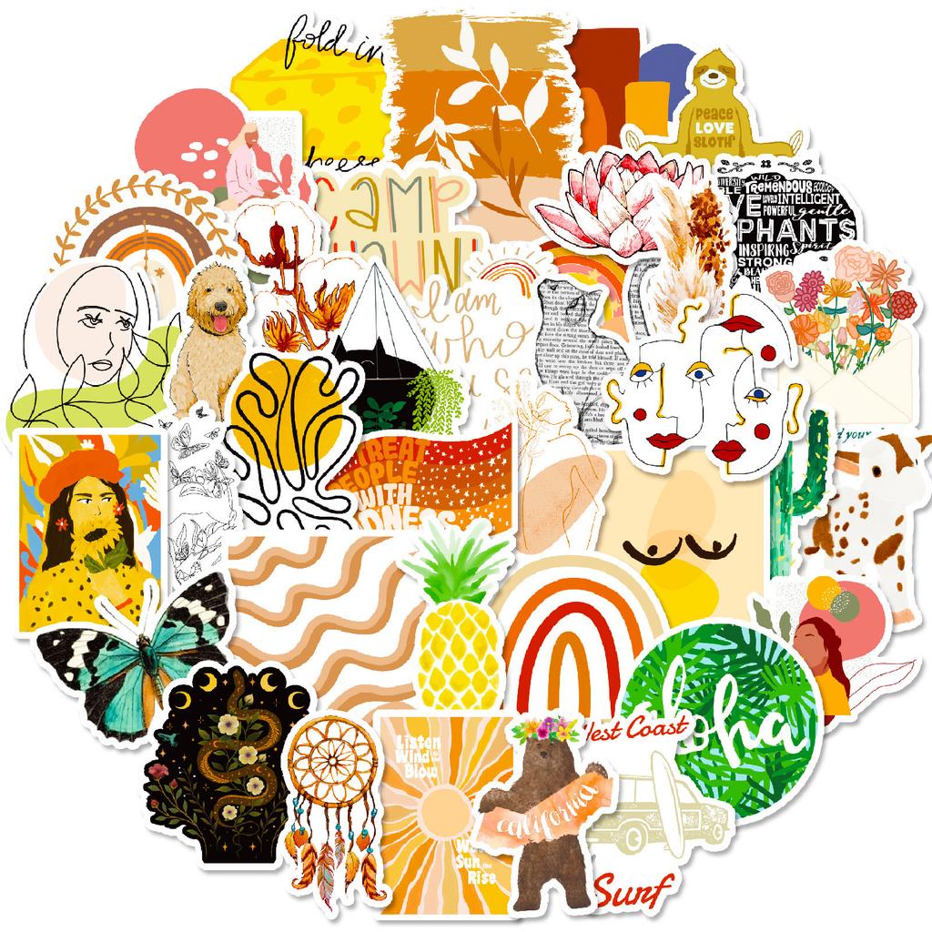 Clearance T01040620 50 Boho Stickers, Bohemian Decadent Cultural People Stickers Hand Account