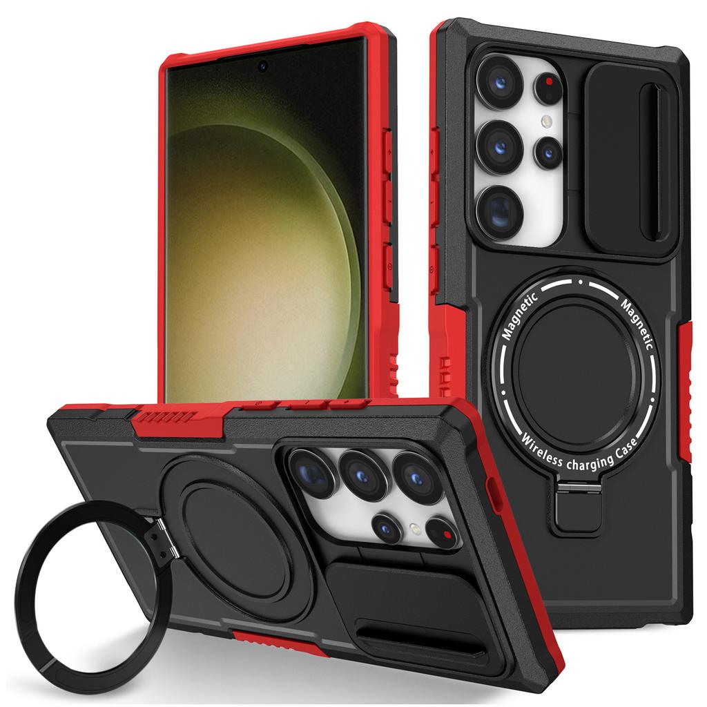 For Samsung Galaxy S24 Ultra Case PC+TPU Phone Cover with Lens Lid Magnetic Case