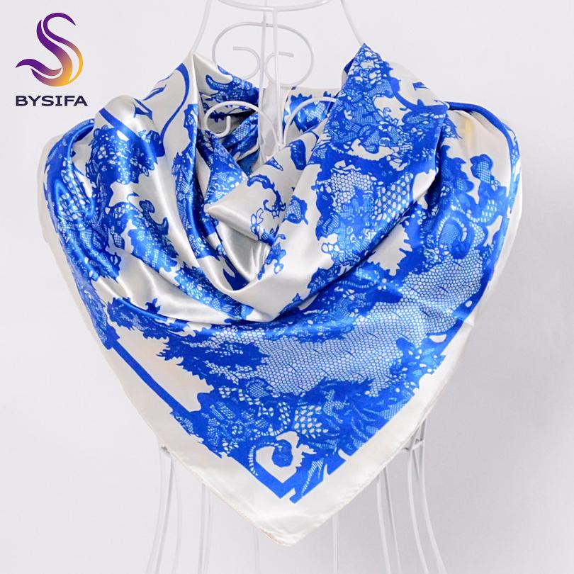 

[BYSIFA] Scarf Hijab New Ladies Grey Red Square Scarves Wraps Fashion Floral Design Satin Silk Scarf Shawl Pink Blue 90*90