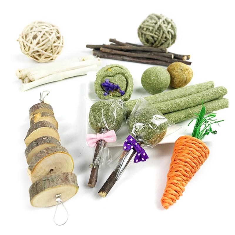 

31Pcs Bunny Chew Toy Hanging Wood Blocks for Hay Treat Grass Ball for Teeth Clea 1