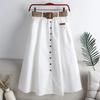 Baumwolle Midi Rock mit Gürtel Frauen Einreiher große Taschen hohe Taille A-Linie Rock Herbst Sommer koreanische Mode langen Rock