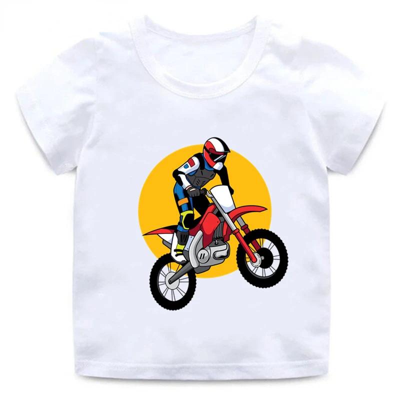Kinder Kurzarm T-Shirt Cooler Motocross Fahrer Dirt Bike Cartoon Druck Rundhals T-Shirt Rennsport Thema Grafik Lässig Jungen Tägliches Oberteil