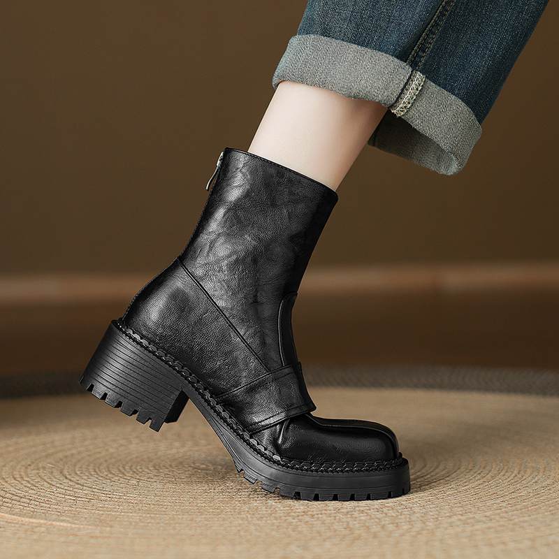 Krazing Pot Microfiber Winter Round Toe Modern Platform Size 33 Boots Size 43 Thick Bottom Zipper Women Ankle Boots