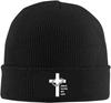 Black Knitted Beanie with Faith Over Fear  Cross Patch Religious Inspirational Winter Warm Skull Cap for Unisex Women