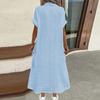 Women's Fashion Solid Color V-neck Short Sleeve Button Long Dress