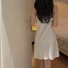 Summer Sexy Lace Trim Ice Silk Nightdress - Women's Sleeveless Solid Color Pajamas for Boudoir