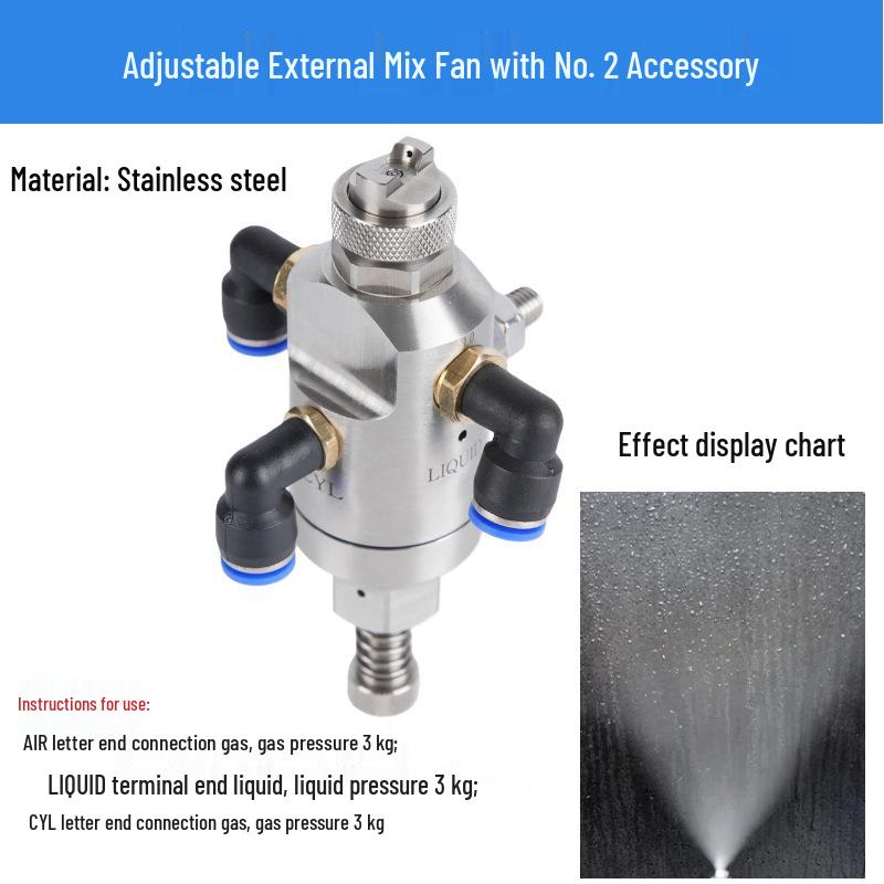 Stainless Steel Anti-Drip Triple-Fluid Air Atomizing Nozzle with Siphon and Circular Fan Spray