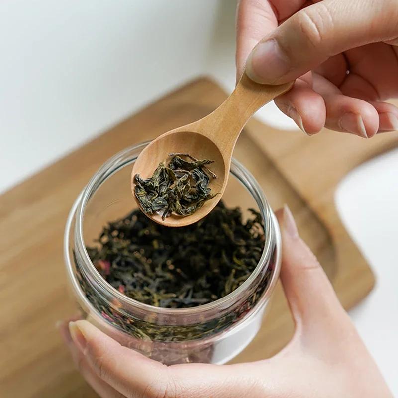 5/10 szt. Mała drewniana łyżeczka Mini drewniana miarka Łyżeczka do przypraw Miarka do herbaty i kawy Krótki uchwyt Drewniana łyżka kuchenna do słoików na sól i cukier