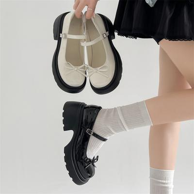 Small White Leather Shoes, Shallow Mouth Platform Single Shoes, Women's Summer Skirt, Mary Jane Shoes