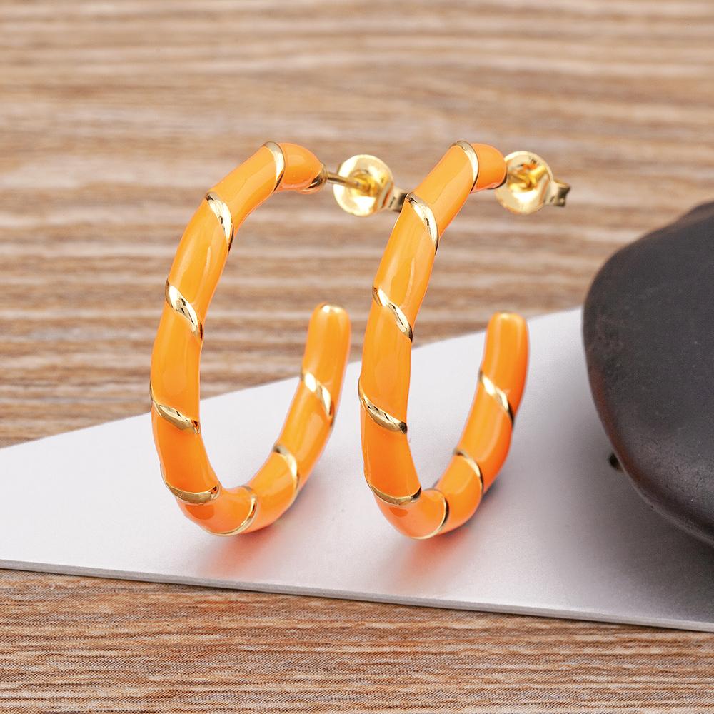 

Nidin New Trendy 5 Candy Colors Threaded Strip Pendant Earrings Enamel Oil Dripping Women Elegant Retro Party Jewelry Gifts оранжевый
