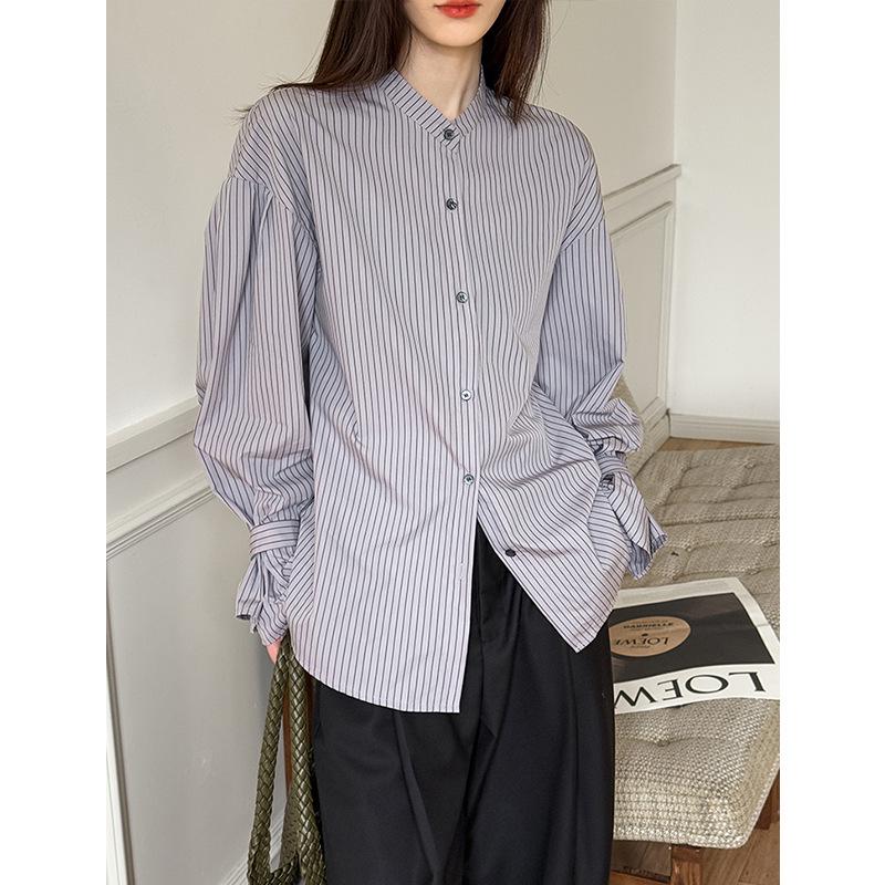 Zhi Spring Women's Long Sleeve Striped Shirt - Loose Fit, Slimming Design