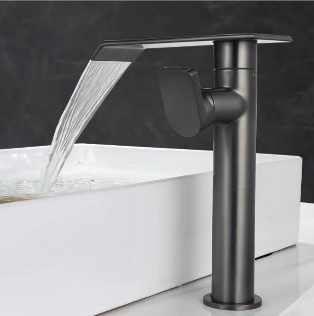 Brushed Gold 360 Rotating Bathroom Faucet Brass Basin Faucet Black Waterfall Tap Wash basin Faucet Hot & Cold Lavotory Faucet