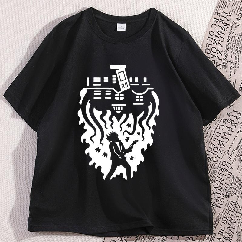 Eddie Vibes T Shirt Upside Down Tshirt Eddie Play Guitar Graphic T Shirts Men Women Causal Cotton Oneck Tees Streetwear Soft