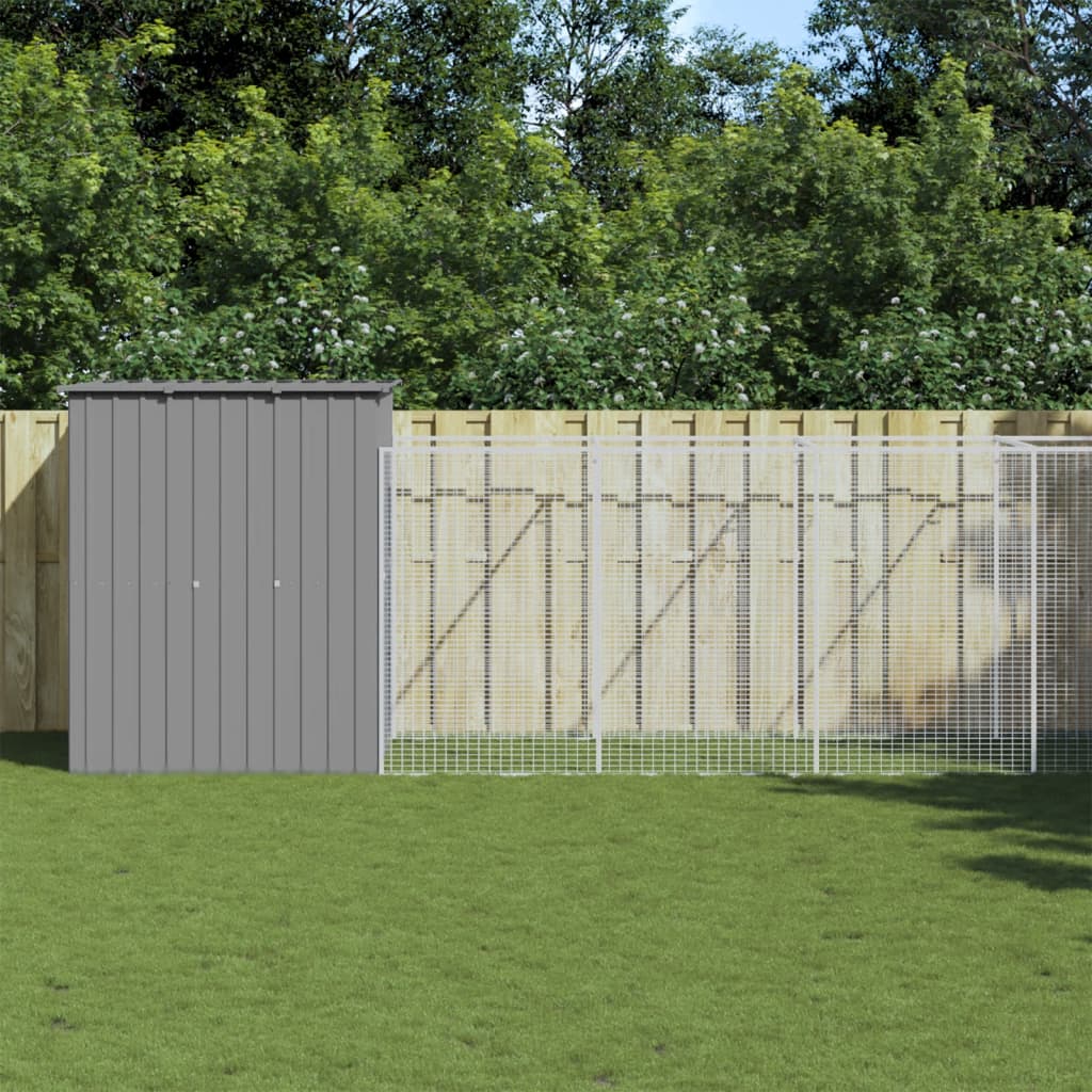 Dog House with Run Light Gray 165 x 659 x 181 cm Galvanized Steel