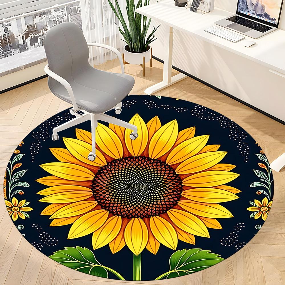 1pc Sunflower Pattern Office Round Area Rug, Indoor Mat Suitable ForOffice, Under Office Chairs Bedroom Living Room Home Decor, Room Deco  D040