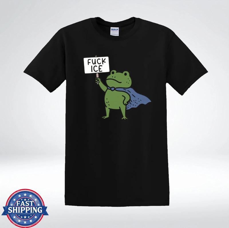 Frog Fck ICE Funny Protest Cartoon Activist Graphic Unisex T-Shirt Graphic Tee S