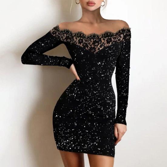 Lady Petticoats Plus Size Women Mini Dress Splicing Design Off Shoulder Clothing Skinny Sheath Dress for Club