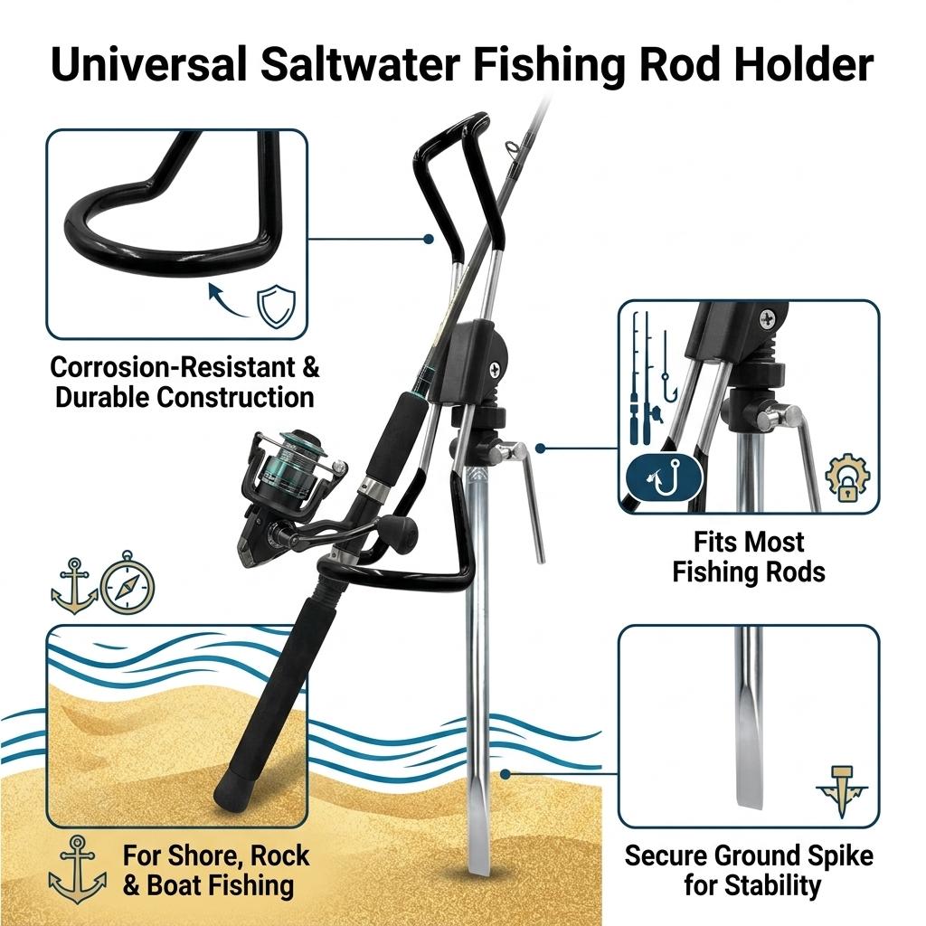 tainless Steel Fishing Rods Holder With Ground Spike, Corrosion Resistant Universal For Sea And Freshwater Fishing Accessories