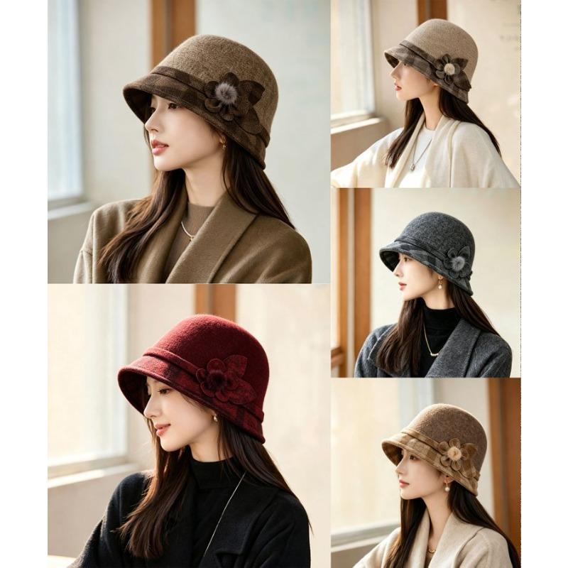 Meier Hat, women's autumn and winter new fashion plaid woolen knitted bucket hat