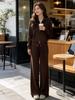Korean Style Knit Sweater & Wide Leg Pants Set - Women's Spring/Autumn Slimming Hoodie Sportswear Two-Piece Set