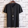 Camicie Estive da Uomo Bottoni Larghe Casual Maschili Scollo a V Manica Corta Harajuku Cotone Lino Maglietta Top