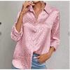 Women's Lapel Long Sleeve Shirt Loose Leopard Jacquard Satin Blouse For Spring Summer