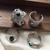 925 Sterling Silver Rings For Women Geometric Fine Jewelry Adjustable Simple Wide Black Stone Retro Ring For Party Birthday Gift