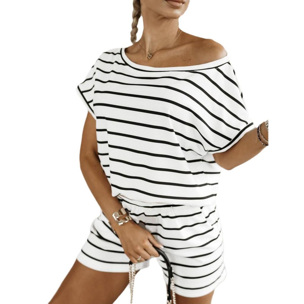 2024 Summer Women's Striped Casual Two-Piece Set - Fashionable and Versatile European and American Style.
