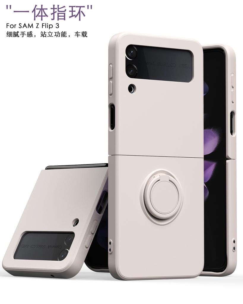 ZFlip3 Folding Screen Mobile Phone Case, Ring Bracket, Imitation Liquid Silicone Integrated Case Zflip4 Anti-skid and Anti-fingerprint.