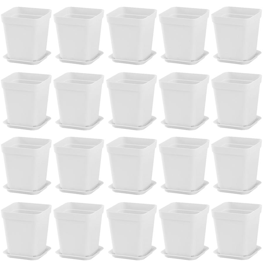 10/20pcs 7cm White Plastic Square Plant Pots with Drainage Trays - Ideal for Succulents, Office Desktop Gardening Balcony Decor
