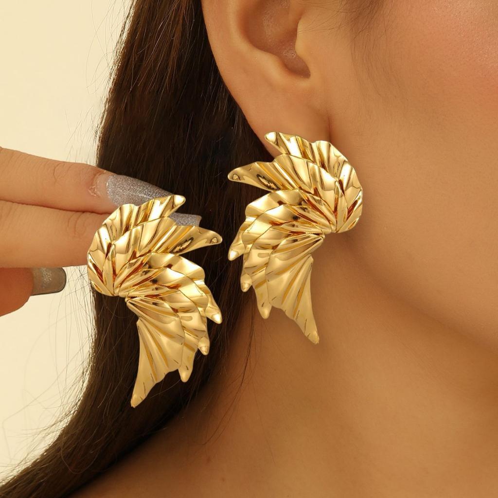 European and American Jewelry Fashion Personality Three-dimensional Big Flower Stud Earrings Multi-layer Leaf Folds Flower Earrings Earrings